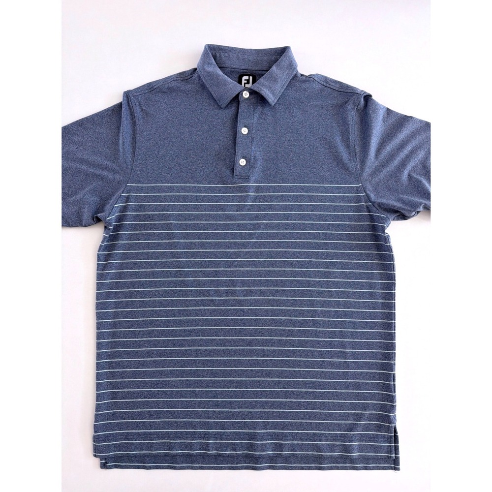 FootJoy Mens Blue Heather Striped Short Sleeve Golf Polo Shirt Large FJ